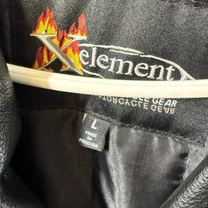 Xelement Black Leather Jacket with Embroidered Flame Logo